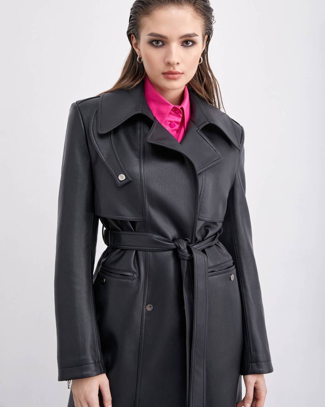 Structural eco-leather trenchcoat