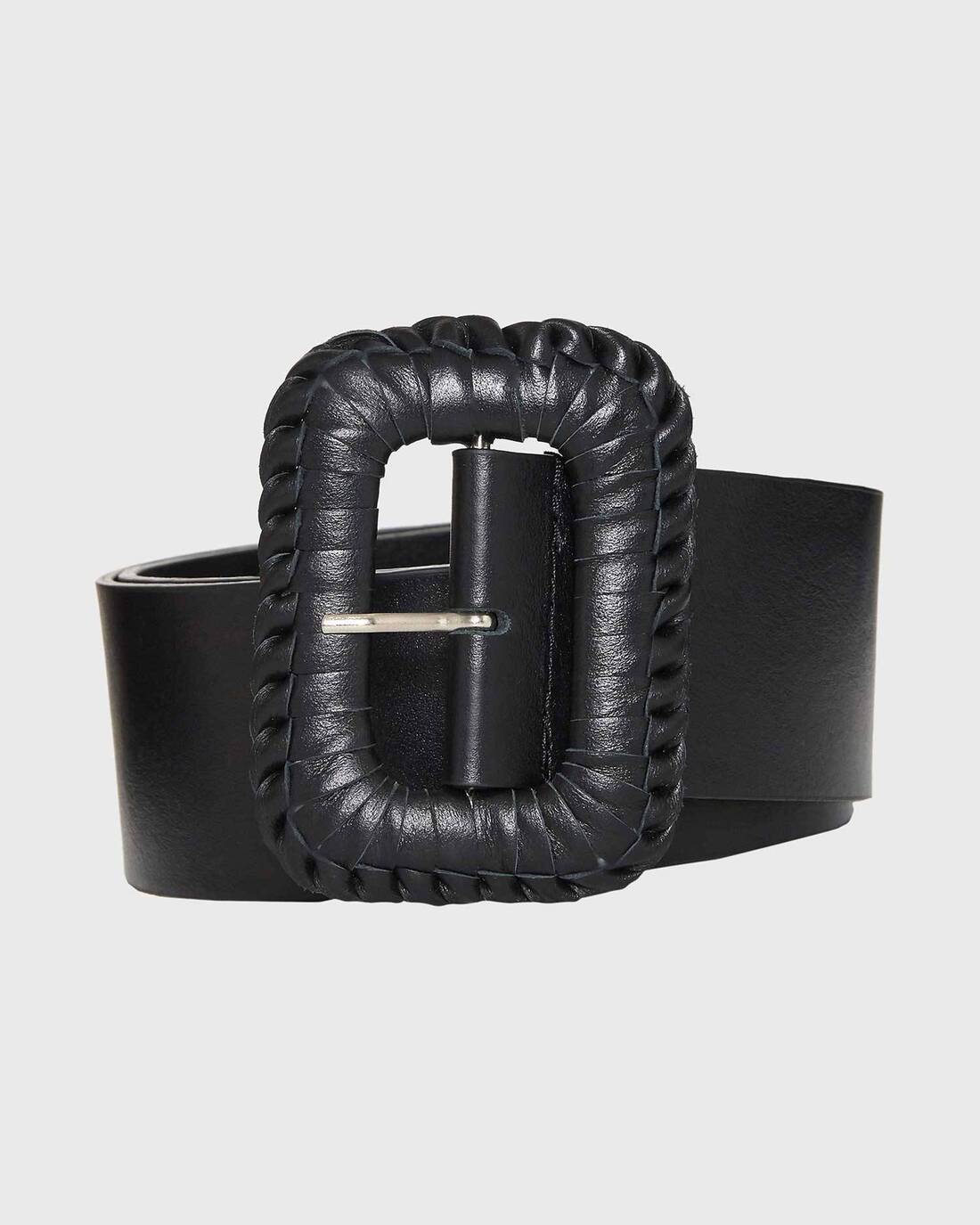 Leather belt with woven buckle