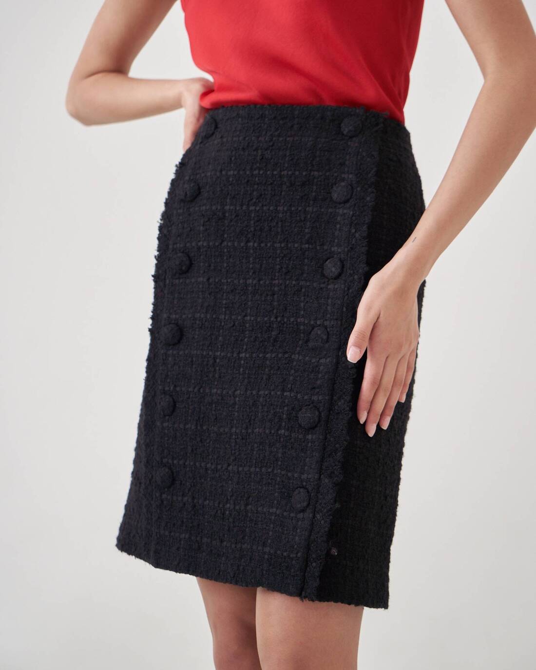 Tweed boucle button skirt