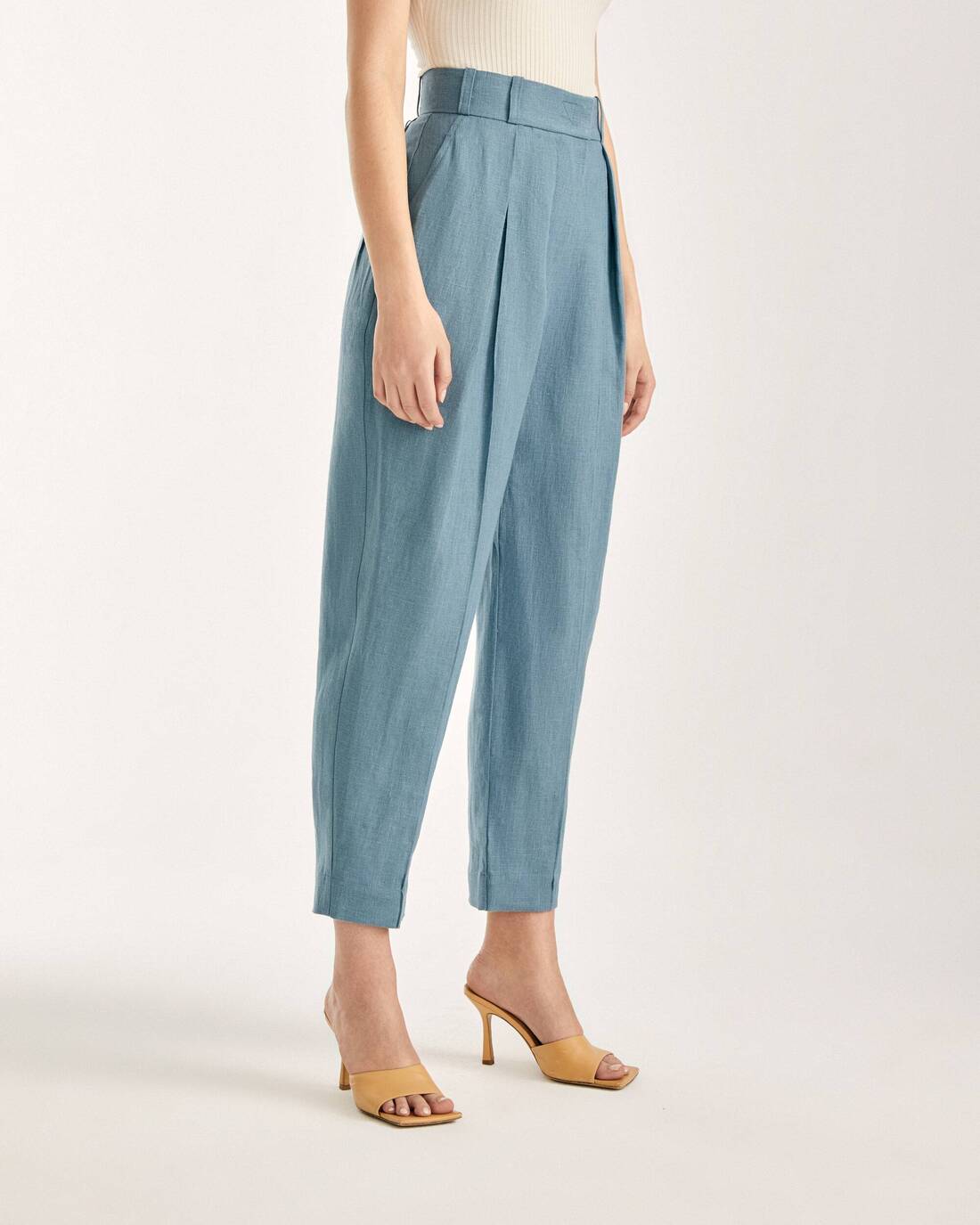 High-waisted linen trousers