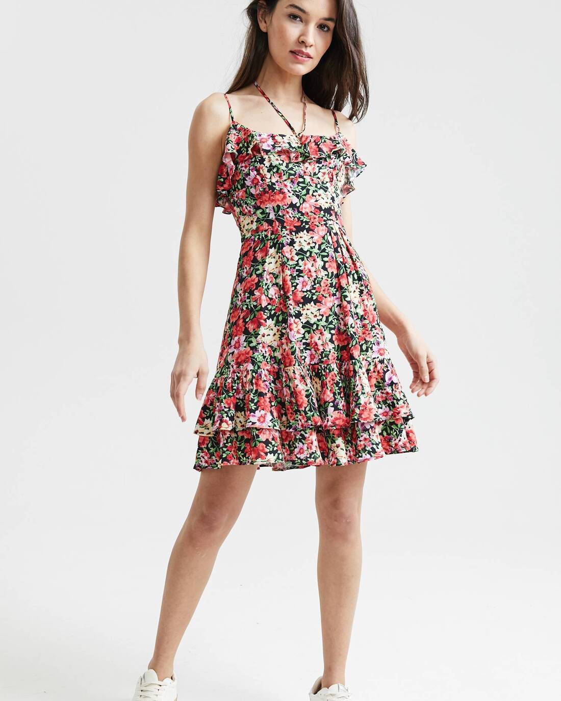 Floral print ruched dress