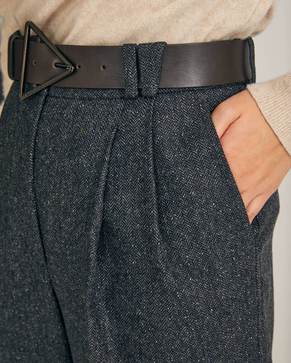 Tweed palazzo trousers with contrast stitching
