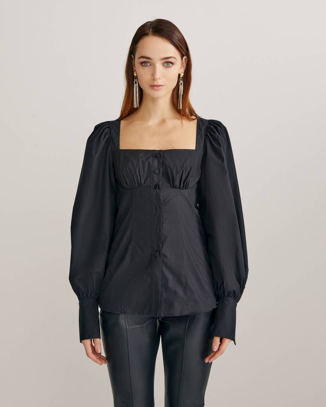 Cotton blouse with corset lines