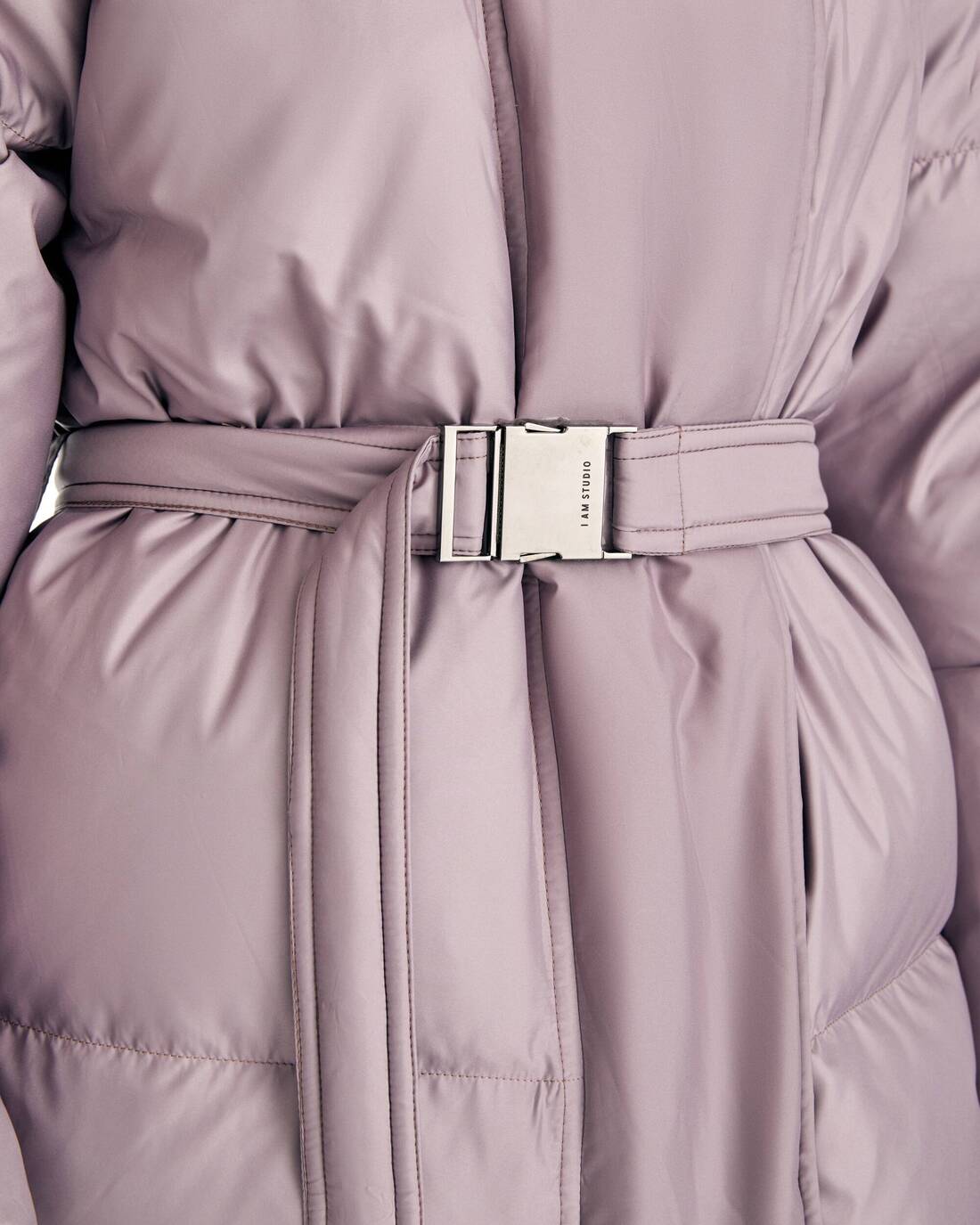 Oversized down jacket with belt 