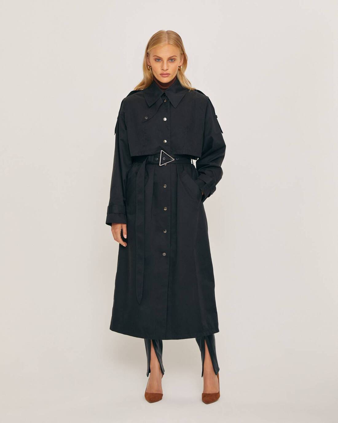 Textured straight-fit coat