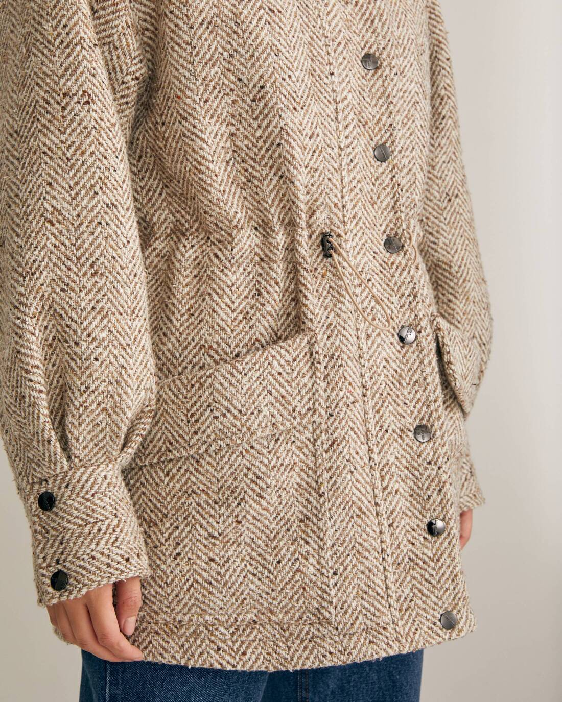 Padded tweed jacket with stand-up collar 