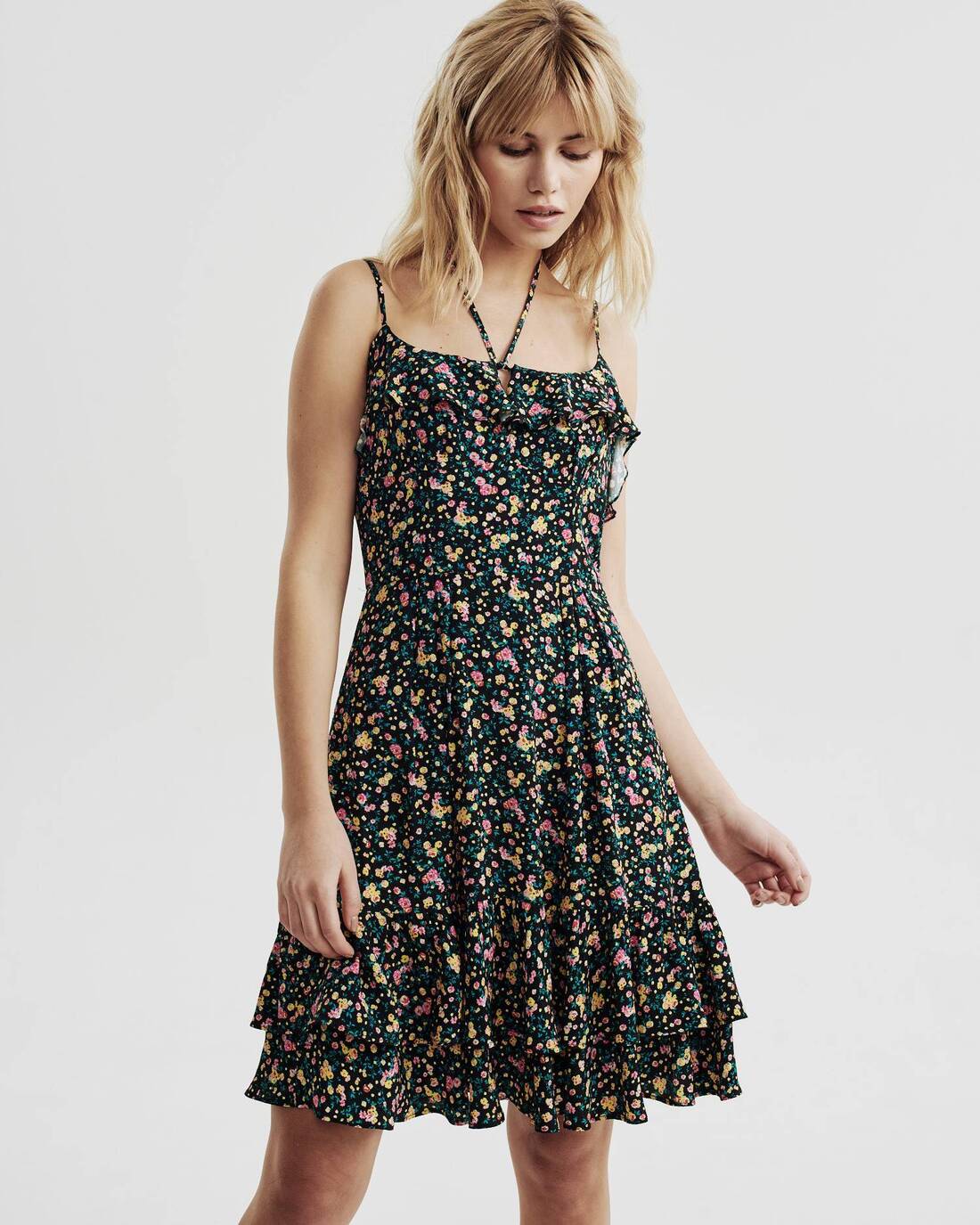 Floral print ruched dress