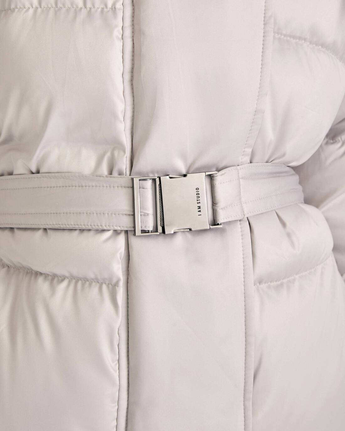 Oversized down jacket with belt