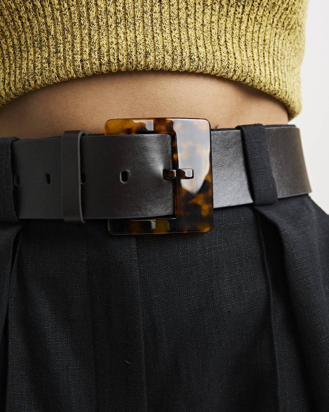 Amber buckled leather belt 
