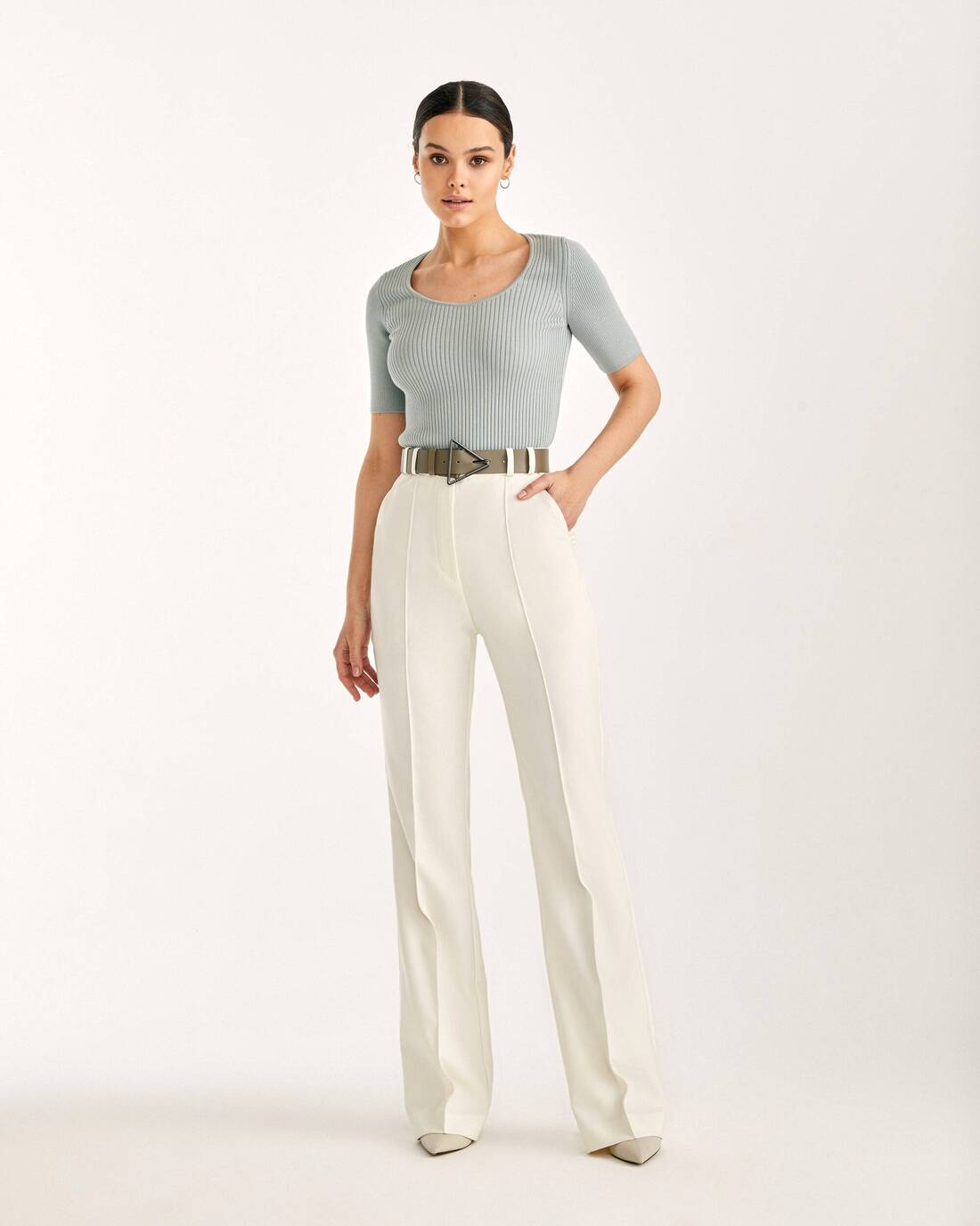 Textured cut flared trousers  