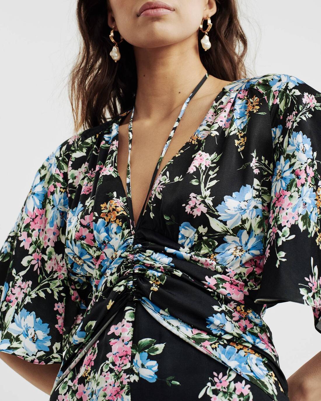 Floral print tea dress with flared sleeves