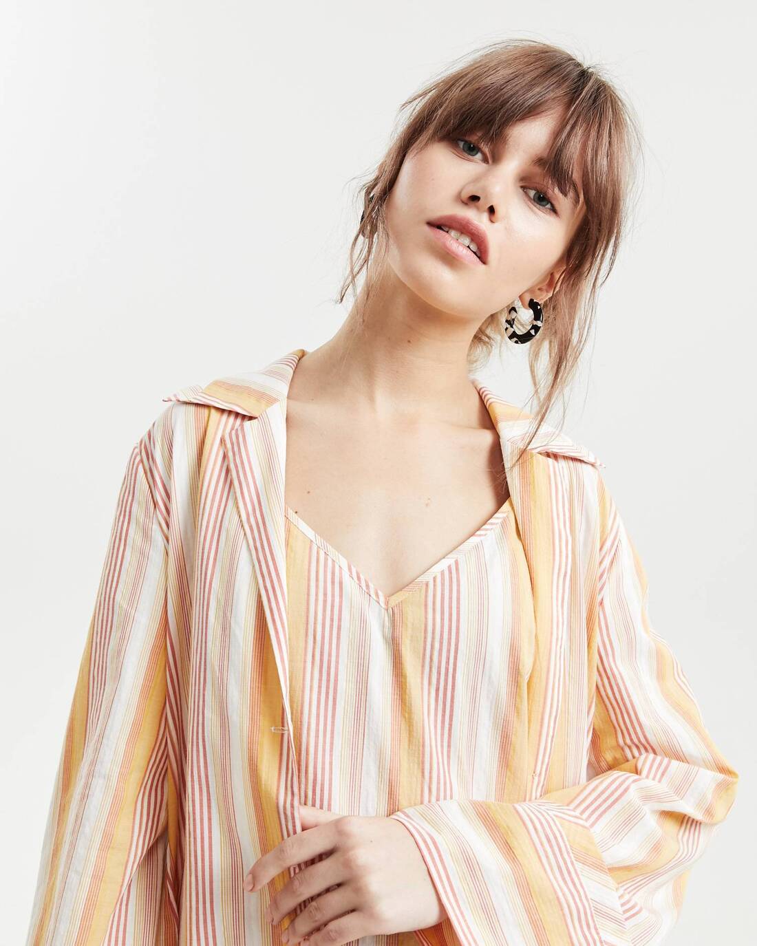 Elongated striped shirt dress